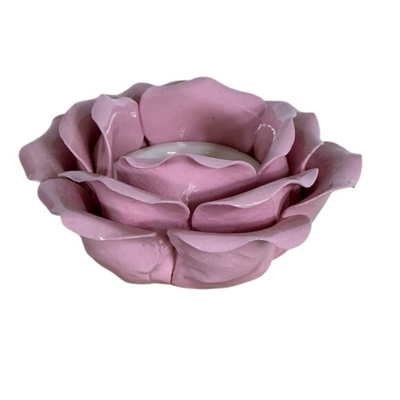 Artisan Ceramic Floral Candle Holders Green Pink Vintage Set of 2 NWOT - Picture 8 of 15